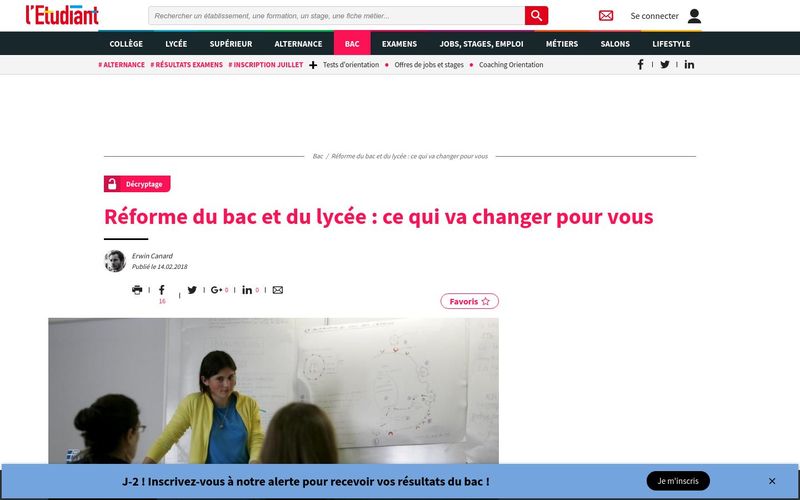 L'Etudiant : Réforme du bac et du lycée, ce qui va changer pour vous