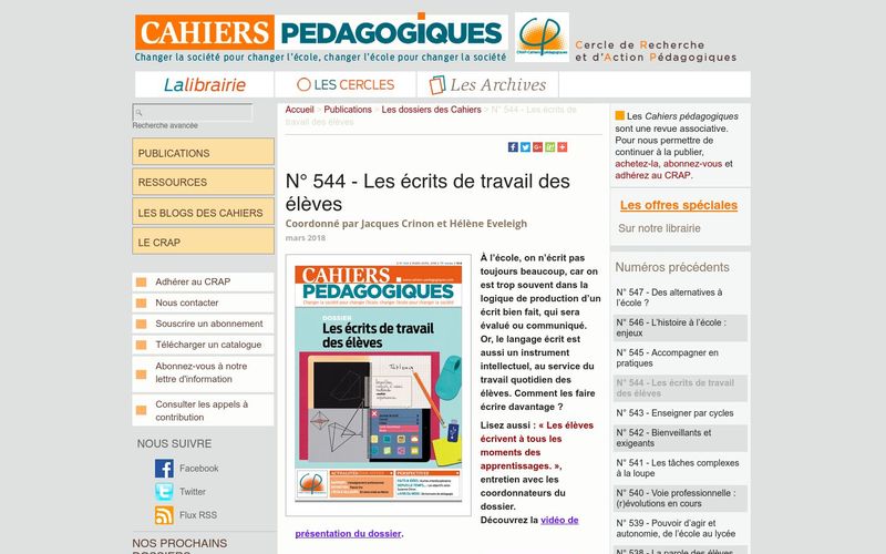 Les Cahiers pédagogiques n° 544 : Les écrits de travail des élèves